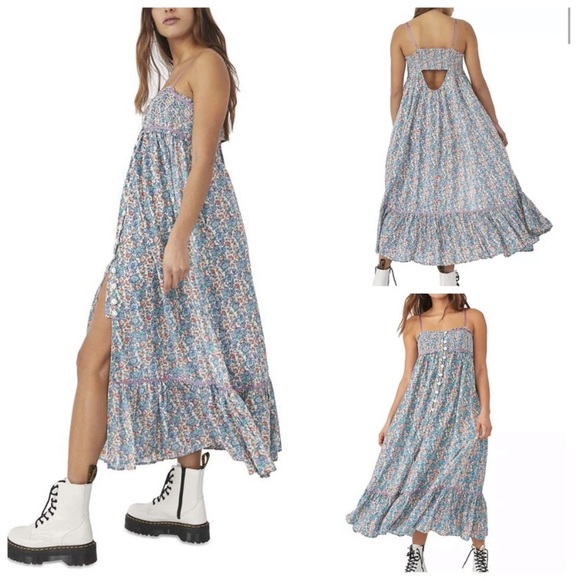 NWT-Free People Boho Floral ButtonFront Midi Dress - Picture 16 of 16